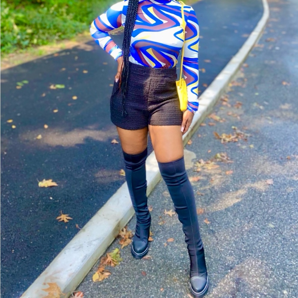 Chunky heel thigh high boots